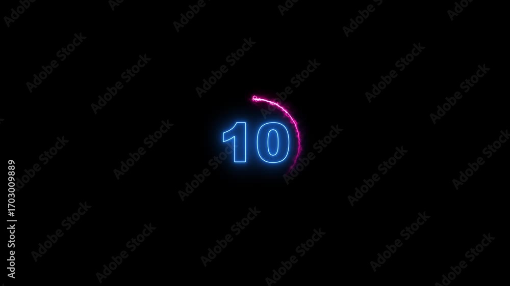 Blue and Pink Neon Number 12 with Swirling Arc in Darkness twelve glowing