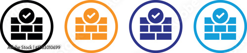 Four circular icons of building blocks with checkmark for security and completion vector