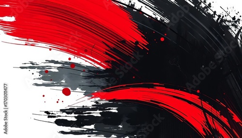 Bold black and crimson brushstrokes, textured, abstract Japanese design,  Asian,  backdrop