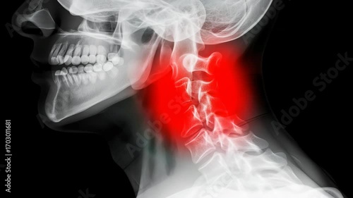 Medical x ray showing human neck pain and spine health
