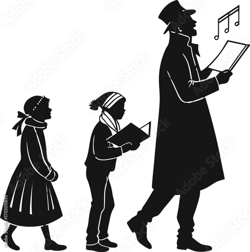 Christmas carolers singing illustration
