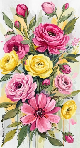 Wallpaper Mural Elegant bouquet of hand-drawn flowers, showcasing vibrant colors and delicate details Torontodigital.ca