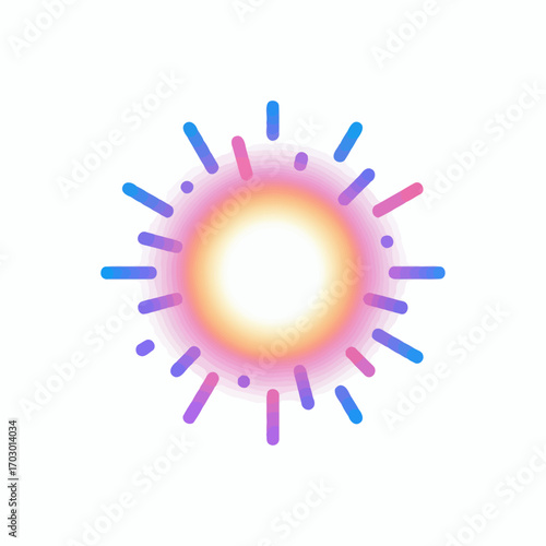 Vibrant abstract sunburst with a white core yelloworange glow and gradient pinkpurpleblue rays