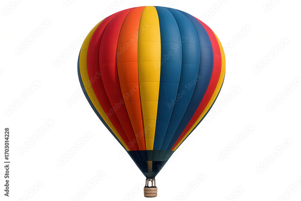 Naklejka premium Vibrant hot air balloon soaring against a transparent background, perfect for travel and adventure designs