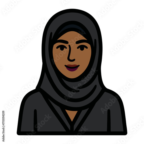 Smiling woman in hijab, representing Middle Eastern culture.