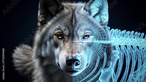 Wallpaper Mural Wolf with digital skeleton overlay. Torontodigital.ca