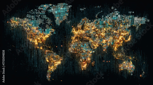 Gold price surge concept with glowing world map digital art showing global economic growth and wealth