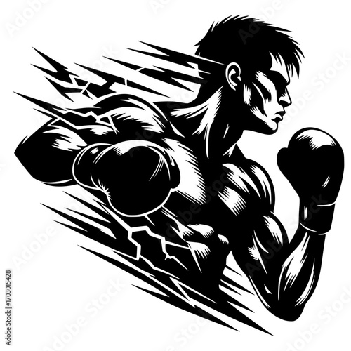 Retrato de silueta de la fuerza del boxeador