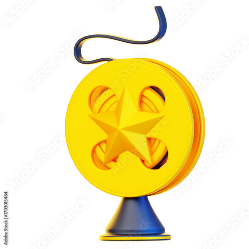Golden Star Emblem on a Film Reel Decoration Trophy, Cinematic Award Symbol for Achievement and Recognition in Entertainment