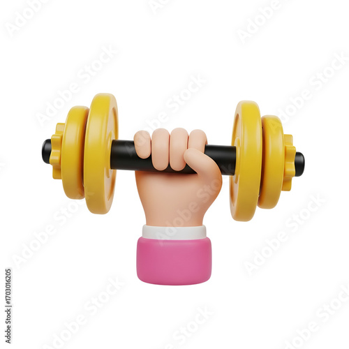 3d render of a hand gripping a yellow dumbbell for fitness and strength training  - 3d render illustration
