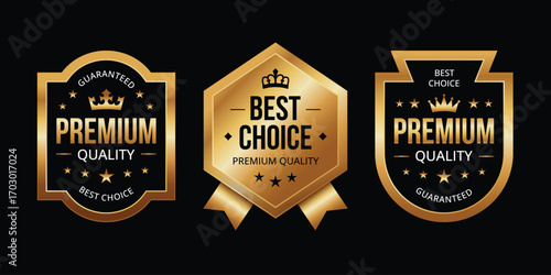 Luxury shape golden badges and labels. Best choice emblem for premium quality product. 