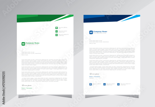 Creative modern letterhead design template with blue and green color. Corporate letter head design templates for your business, company and project. Vector letterhead design.