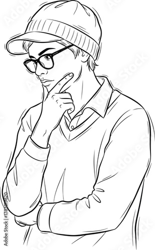 Man Thinking Deeply Wearing Glasses