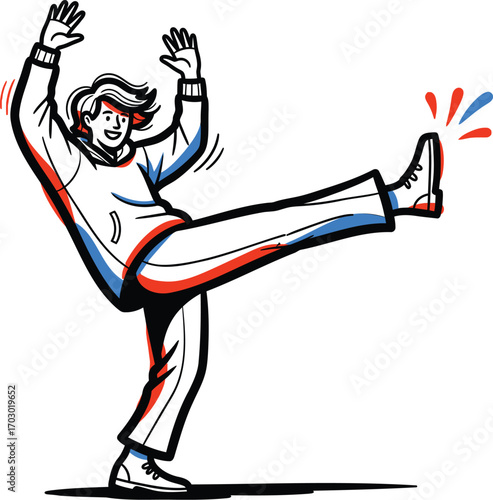 Man Kicking with Joyful Expression	