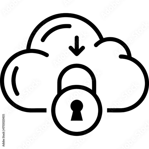 Line icon symbolizing secure cloud computing, data protection, and encrypted file download