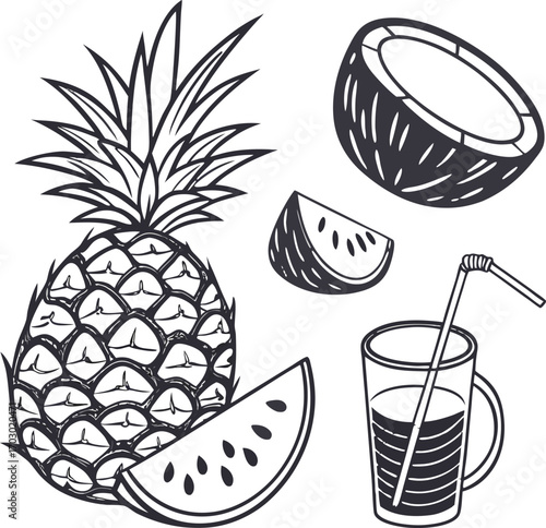 Hand drawn tropical fruits illustration
