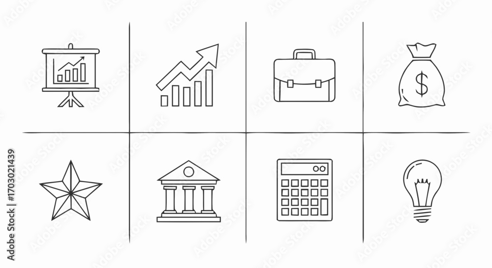 Naklejka premium Office and Business Outline Icon Collection – Success and Finance