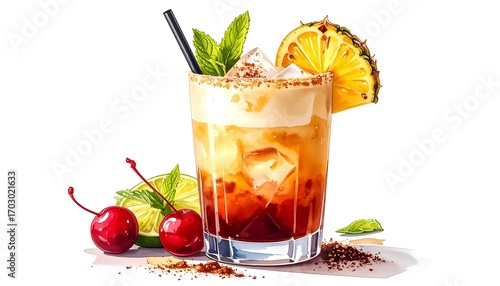 Vibrant tropical cocktail illustration