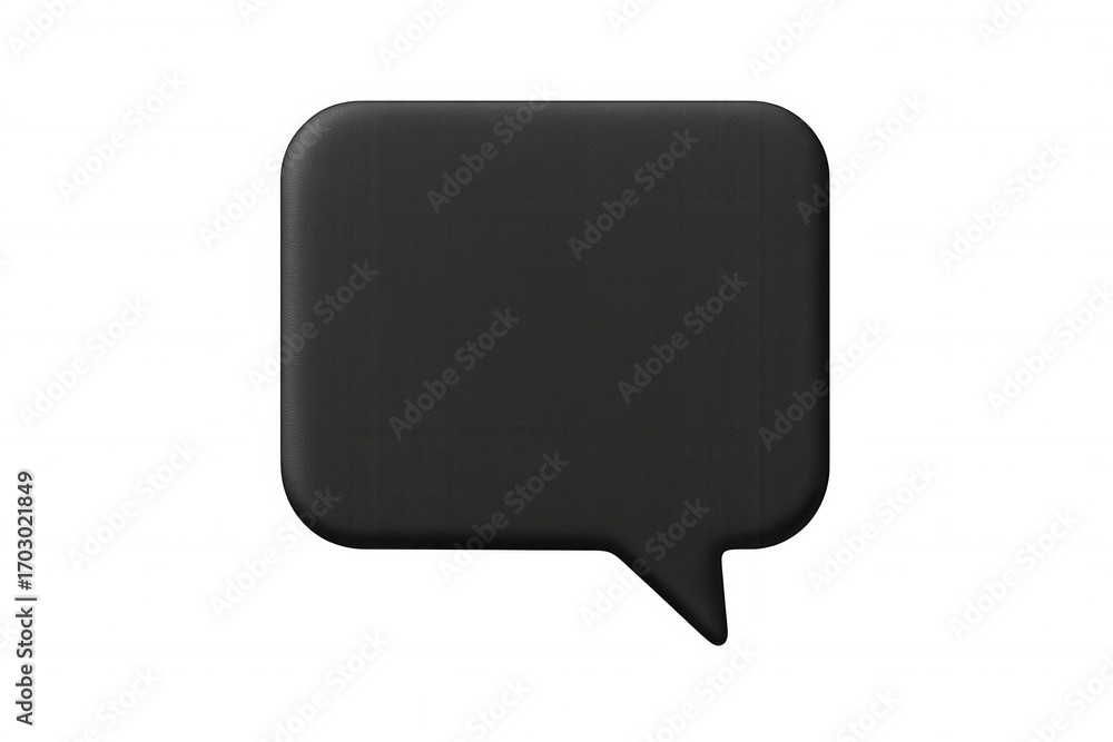 Fototapeta premium Black speech bubble floating in transparent space, rendered digitally with clean minimalist design emphasizing communication visual element