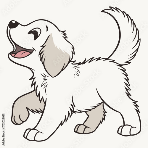 Adorable cartoon puppy playfully begging for attention with happy expression and wagging tail