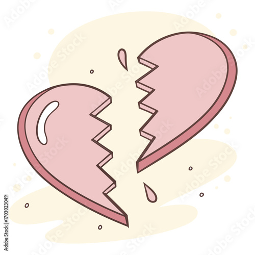 Broken heart graphic design, symbol of heartbreak, loss and sadness for social media and design projects