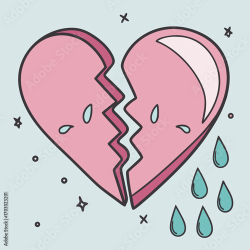 Sadness and heartbreak shown with a cracked heart and tears, symbol of broken relationships