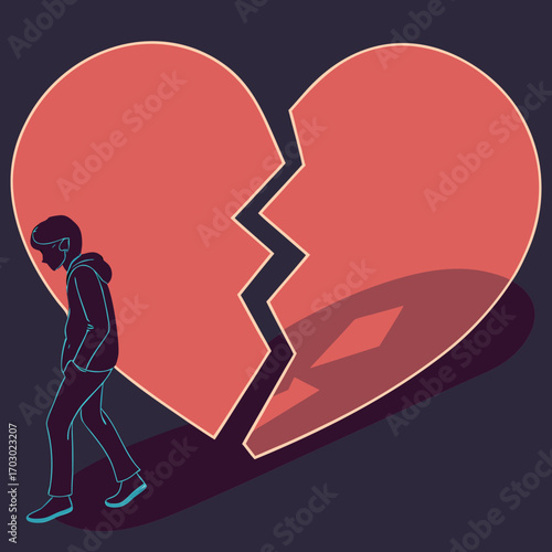 Sadness and heartbreak, a person walks away from love's broken promise in loss and grief