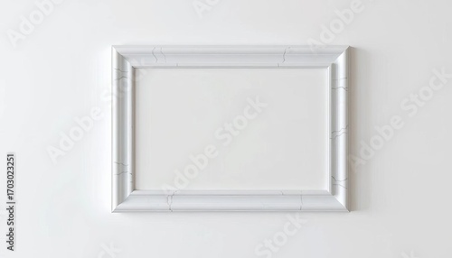 Elegant white marble square frame plaque on white wall,  texture,  clean