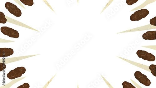 Abstract bold risograph ink blot shapes radiating from center isolated on transparent background