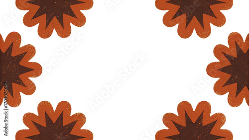 Symmetrical orange and brown floral pattern border isolated on transparent background