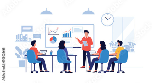 Engaging presentation demonstrating business growth strategies and data analysis techniques to a team