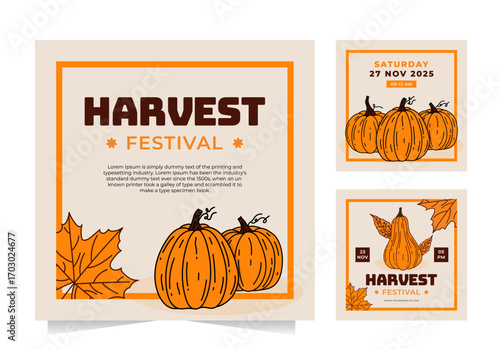 Harvest Festival Pumpkins Autumn Leaves Poster Design