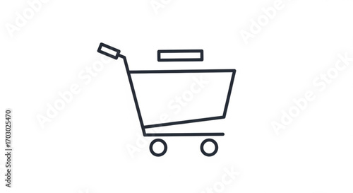 Minimalist line art of a shopping cart with a minus sign, representing removal or reduction of items