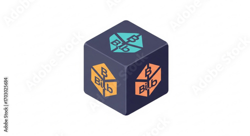 Isometric illustration of a block with the bib logo on a, showcasing a modern and minimalist design