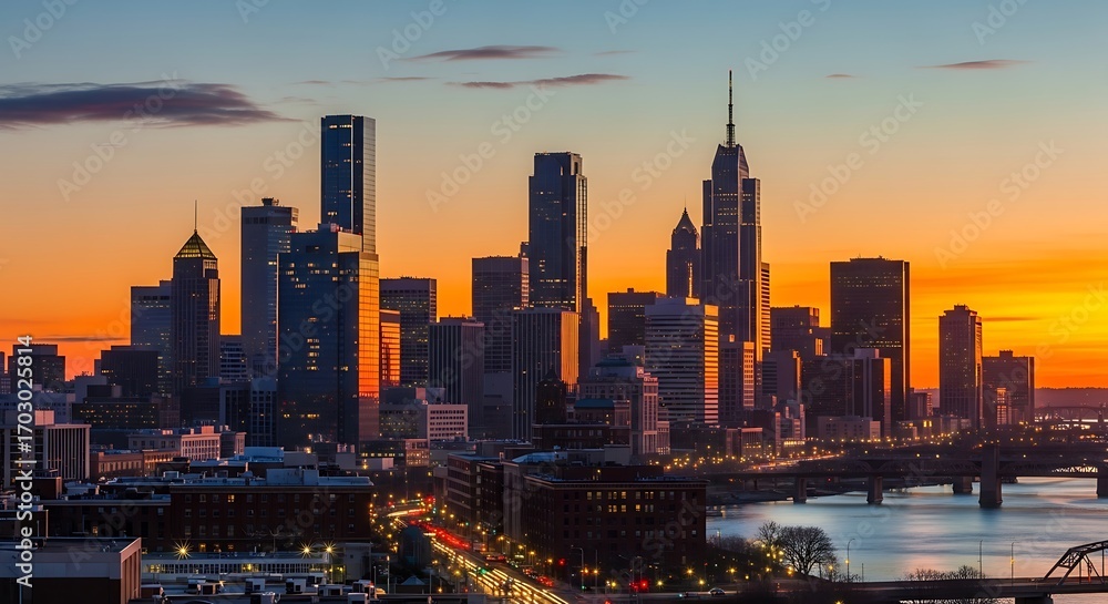 Fototapeta premium New York City Skyline at Sunset with Empire State Building.