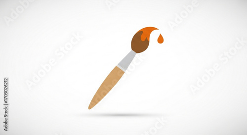 A paintbrush with orange paint dripping from the bristles, , perfect for art, design, or creative projects