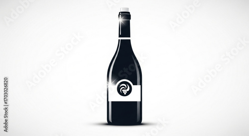 Elegant black wine bottle with a white label, perfect for showcasing your brand or product in a minimalist style