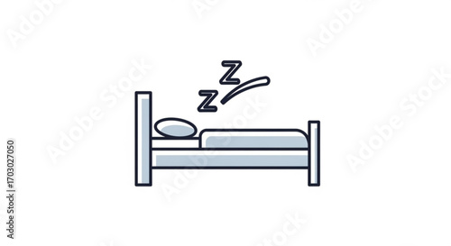 Illustration of a bed with a sleeping symbol, representing rest, sleep, and relaxation concepts