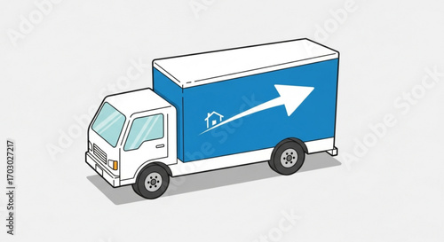 Delivery truck with a blue container and a white arrow pointing upwards, , representing moving, logistics, and transportation