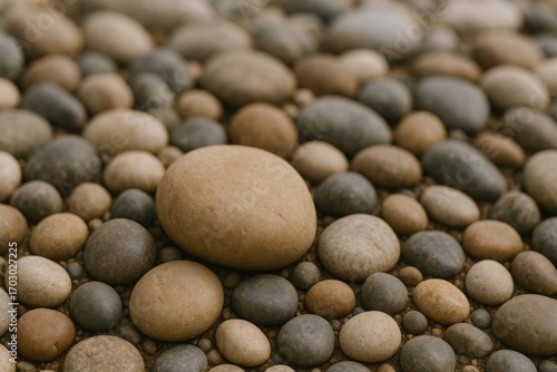Zen Garden Stones: Close-Up of Various Rounded Beach Pebbles in Natural Light