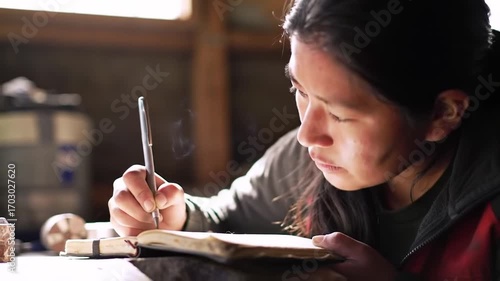 Wallpaper Mural Introspective Young Woman Journaling: A Moment of Reflection and Creative Writing Torontodigital.ca