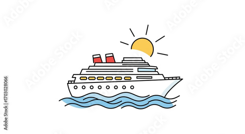 Illustration of a cruise ship sailing on the ocean, a luxurious way to travel and explore the world