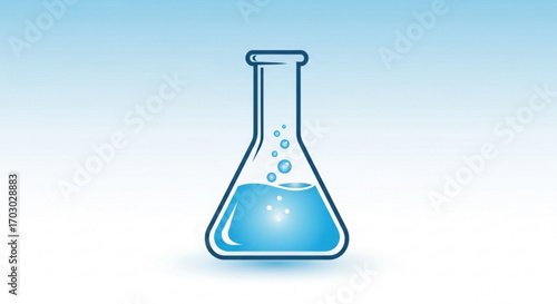 Illustration of a blue erlenmeyer flask with liquid for science, chemistry, or laboratory use in experiments