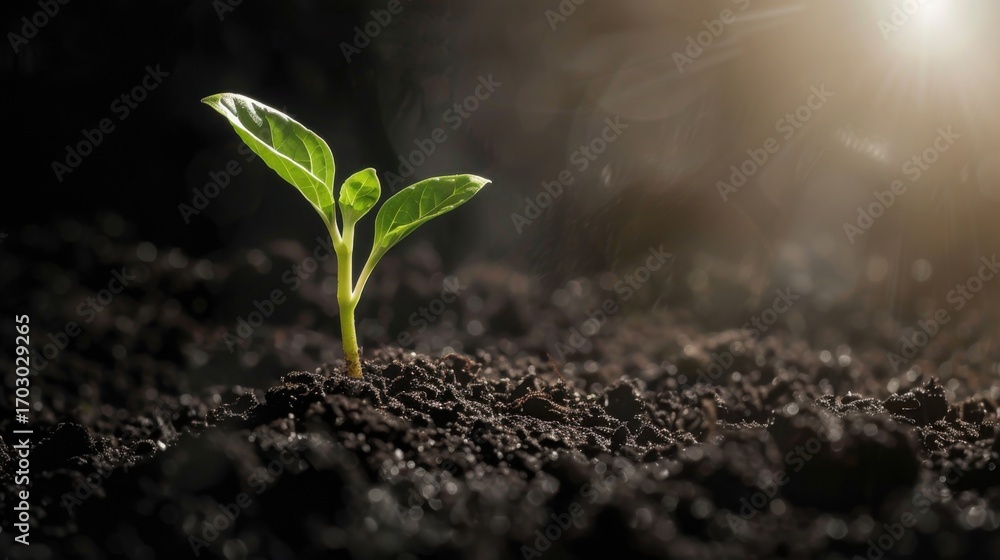 Fototapeta premium New Life in Nature: Growing Plants, Seedlings & Sprouts from Seeds in Dirt – Agriculture & Gardening
