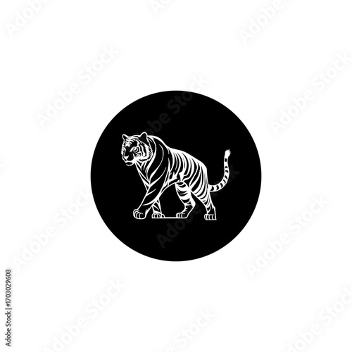Tree with tiger animal vector silhouette