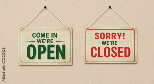 Vintage Open and Closed Signs Hanging on a Wall