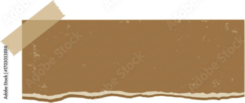 Brown torn paper note with adhesive tape isolated on a white background, Vintage grunge note paper pieces with ripped tape labels.