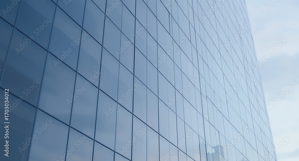 Obraz premium Modern Glass Facade, Architectural Detail, Building Exterior, Blue Glass Panels, Urban Design, Contemporary Architecture, Geometric Pattern, Business, Corporate, Office Building, Cityscape, Skysc