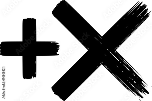 Vector multiplication and cross ink brush stroke icon, punctuation X vector grunge and symbol, plus, symbol, cross sign. Grunge vector illustrations