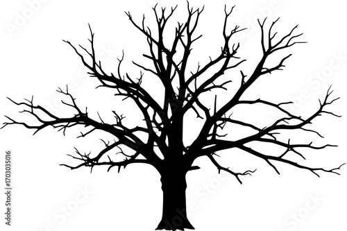 dry tree trunk silhouette, dead tree branch silhouette vector illustration isolated on white background 